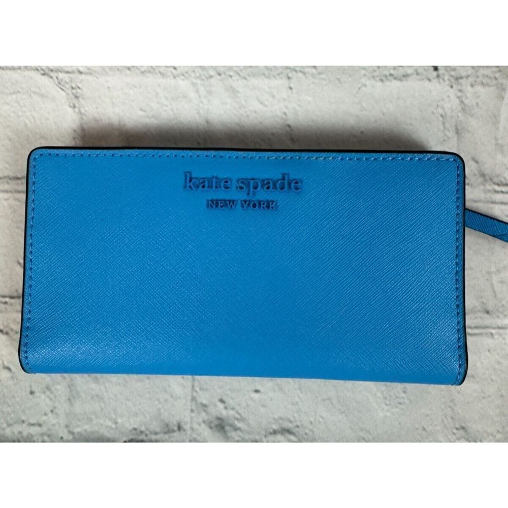 KATE SPADE NEW YORK Cameron blue saffiano leather logo wallet NEW - Picture 2 of 8
